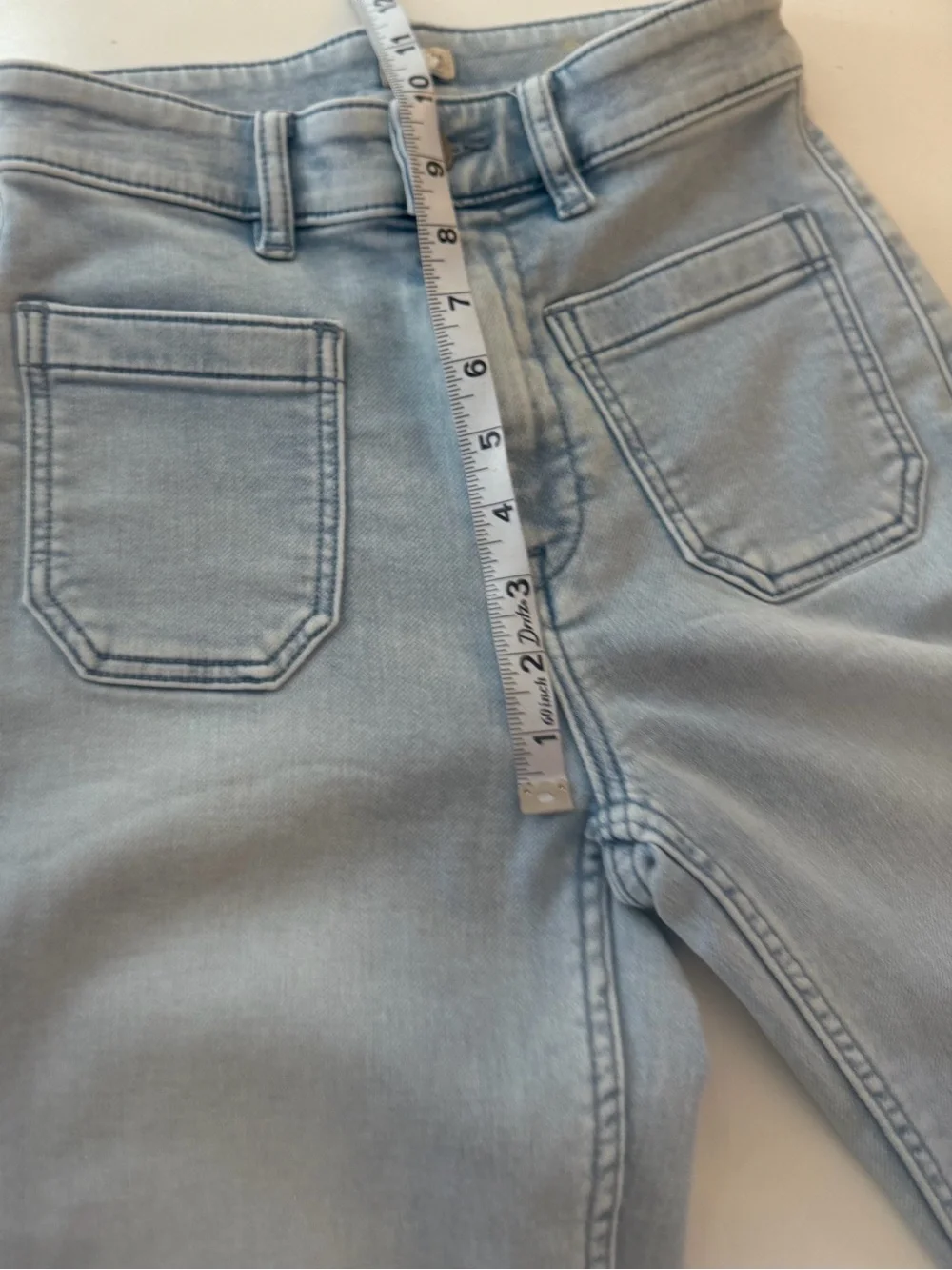 Faherty Stretch Terry Patch Pocket High Rise Light Wash Flare Jeans NWOT Sz 25